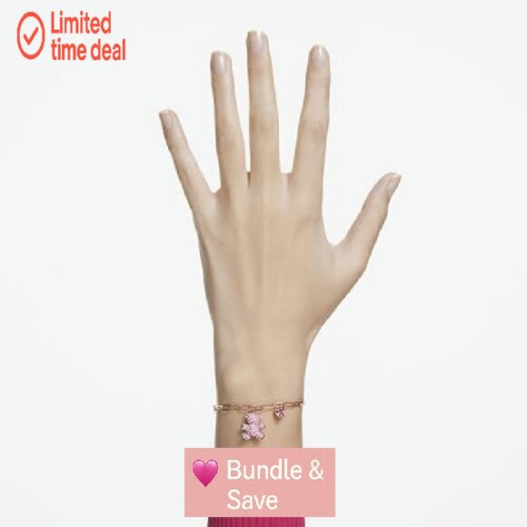 Rose Gold Crystal Teddy Bracelet with Toggle Clasp, 6.25-7.125 Inch - Picture 7 of 8